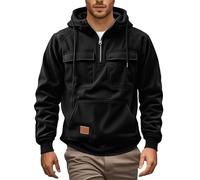 Sweat Homme Capuche 1/4 Zippé Hiver Chaud Sweatshirts Veste Classique Sport Décontracté Léger Hood Hoodie Manches Longues Couleur Unie Pull Pullover Grande Taille Streetwear Avec Poche