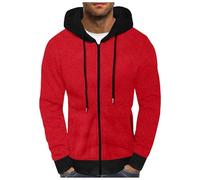 Sweat Homme capuche Zippé Polaire Rétro Décontracté Sweats Hommes Manche Longue Coton Sport Confort Veste Automne Hiver Tricoté Chaud Ajustée Hoodie Running Sweat Capuche Sous Armure Pour (Red, L)
