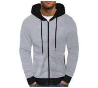 Sweat Homme capuche Zippé Polaire Rétro Décontracté Sweats Hommes Manche Longue Coton Sport Confort Veste Automne Hiver Tricoté Chaud Ajustée Hoodie Running Sweat Capuche Sous Armure (Light Gray, L)