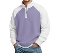 Sweat Homme Col Polo Gaufré, Sweat-Shirt Homme Grande Taille Bicolore Imprimé, Pull Molletonné Manches Longues Casual Style Sportif Décontracté pour Printemps Automne