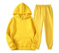 Sweat Homme, Ensemble Jogging Homme 2 Pièces Sweat-Shirt Pantalon de Jogging Sportif Décontractée Haut Automne Printemps Chaud Slim Poids Léger Couleur Unie Crewneck Grande Taille (Jaune, XXL)