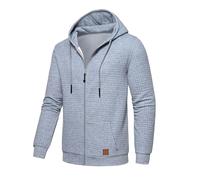 Sweat Homme Polaire Zippée Ajustée Avec Poche Kangourou Rétro Décontracté Sweats Hommes Chaud Tricoté Manche Longue capuche Veste Coton Automne Hiver Hoodie Sous Armure Sweat Capuche (Light Gray, XL)