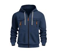 Sweat Homme Polaire Zippée capuche Rétro Décontracté Sweats Hommes Manche Longue Sport Mode Veste Coton Automne Hiver Tricoté Chaud Ajustée Hoodie Running Sous Armure Sweat Capuche Sur (Navy, XXXL)