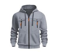 Sweat Homme Polaire Zippée capuche Rétro Décontracté Sweats Hommes Manche Longue Sport Mode Veste Coton Automne Hiver Tricoté Chaud Ajustée Hoodie Running Sous Armure Sweat Capuche (Light Gray, XXXL)