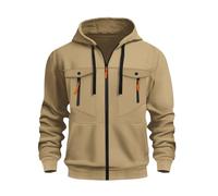 Sweat Homme Polaire Zippée capuche Rétro Décontracté Sweats Hommes Manche Longue Sport Mode Veste Coton Automne Hiver Tricoté Chaud Ajustée Hoodie Running Sous Armure Sweat Capuche Sur (Khaki, M)