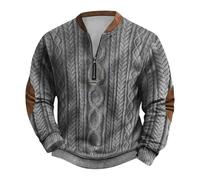 Sweat Homme Sans Capuche Demi-Fermeture éClair Sweat-Shirt Vintage Imprimé Graphique Pull Automne Et Hiver Haut Col Henry Veste à Manches Longues Top Col Rond S-5Xl