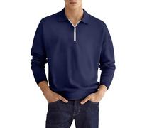 Sweat Homme sans Capuche- Polo Manche Longue Col Revers avec Zippée Casual Couleur Unie Confortable Coupe Ample Pullover Chic De Tous Les Jours Tempérament Passe-Partout Rugby Haut Pas Cher