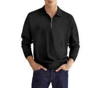 Sweat Homme sans Capuche- Polo Manche Longue Col Revers avec Zippée Décontracté Couleur Unie Confortable Coupe Ample Pullover Chic De Tous Les Jours Tempérament Passe-Partout Rugby Haut