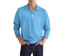 Sweat Homme sans Capuche- Polo Manche Longue Col Revers avec Zippée Décontracté Couleur Unie Confortable Coupe Ample Pullover Chic De Tous Les Jours Tempérament Passe-Partout Rugby Haut