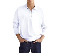 Sweat Homme sans Capuche- Polo Manche Longue Col Revers avec Zippée Décontracté Couleur Unie Confortable Coupe Ample Pullover Chic De Tous Les Jours Tempérament Passe-Partout Rugby Haut