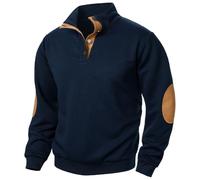 Sweat Homme sans Capuche- T Shirt Manche Longue Col Montant Casual Vintage Pullover De Travail Contrasté avec Coudières Ample Chic Haut Confortable Passe-Partout Golf Sport Top