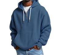 Sweat Homme, Sweatshirt à Capuche et Demi Zippée Uni Oversize Pull Décontractée avec Poche Outdoor, Sweat a Capuche Homme