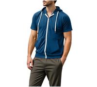 Sweat Homme Zippé Capuche Manche Courte Coton Pull à Capuche pour Hommes T Shirts Décontractés Sweatshirt Athlétique Hoodie Basique Chemises de Sport Vêtement de Sport Pas Cher