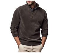 Sweat Homme Zippé Manche Longue Décontracté Vintage Sweats Hommes Sans Capuche Blanc Noir Sport Mode Manche Raglan Fermeture Éclair Veste Polaire Tricoté Automne Hiver Pull Portefeuille (Brown, XL)