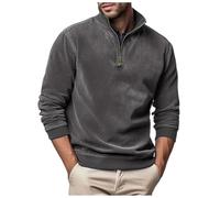 Sweat Homme Zippé Manche Longue Décontracté Vintage Sweats Hommes Sans Capuche Blanc Noir Sport Mode Manche Raglan Fermeture Éclair Veste Polaire Tricoté Automne Hiver Pull Portefeuille (Grey, XL)