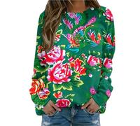 Sweat Jaune Femme - T-Shirt à Manches Longues Et Col Rond pour Femme Dongbei Imprimé Grande Fleur Chandails Rouges pour Femmes Grande Taille