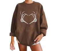 Sweat Large Femme Oversize Sweat Manche Longue - Pull Col Rond Ample DéContracté Imprimé CœUr Effrayant Squelette Mains Amour Gothique Convient à Un Usage Quotidien