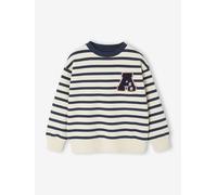 Sweat larges rayures garçon badge en bouclettes rayé bleu 5A