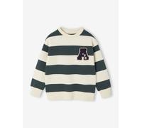 Sweat larges rayures garçon badge en bouclettes rayé vert 10A