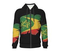 Sweat Léger Jeunes Sweat À Capuche Zippé pour Adolescents Imprimé Ethiopie Drapeau National Design Patriotique Tissu Polyester Extensible Sweat Décontracté Idéal Printemps Automne Hiver