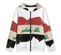 Sweat Léger Jeunes Sweat À Capuche Zippé pour Adolescents Imprimé Irak Drapeau National Design Patriotique Tissu Polyester Extensible Sweat Décontracté Idéal Printemps Automne Hiver