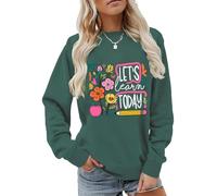 Sweat Let's Learn Today avec inscription « Let's Learn Today » - Chemise pour enseignant floral bohème - Pour femme et homme, Vert, 3XL