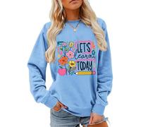 Sweat Let's Learn Today avec inscription « Let's Learn Today » - Chemise pour enseignant floral bohème - Pour femme et homme, bleu ciel, M