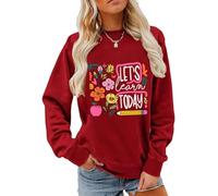 Sweat Let's Learn Today avec inscription « Let's Learn Today » - Chemise pour enseignant floral bohème - Pour femme et homme, bordeaux, M