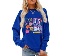 Sweat Let's Learn Today avec inscription « Let's Learn Today » - Chemise pour enseignant floral bohème - Pour femme et homme, Klein Blue, XL