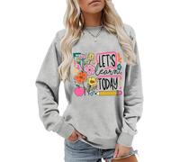 Sweat Let's Learn Today avec inscription « Let's Learn Today » - Chemise pour enseignant floral bohème - Pour femme et homme, gris, L