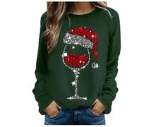 Sweat Manche Longue Femme Pull Noel Moche, Pull Col Rond Rigolo Multicolore Verre à Vin Rose Pailleté VéRitable avec Manchon Grande Taille Chaud Pullover Mode