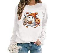 Sweat Manche Longue Femme Sweat Shirt Oversize, Pull Col Rond Halloween Mode Specter Print Basic EléGant LéGer Et LâChe Vintage Tendance DéContractéE sans Capuche