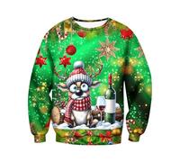 Sweat Moche De Noel Homme Pull sans Capuche, Pull Col Rond Imprimé DéContracté Confortable ÉLéGant Quotidien Aventure en Plein Air Mode Manches Longues Chaud Lumineux