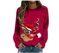 Sweat Noel Famille Pull Hiver Chaud Sweet sans Capuche, Éléments De Christmas Imprimé De Façon Excentrique Col Rond Manches Longues Décontracté Sweatshirt Doux Et Confortable Pullover