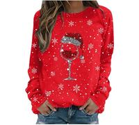 Sweat Noel Famille Pull Long Hiver Chaud Sweat sans Capuche, Éléments De Christmas Imprimé De Façon Excentrique Col Rond Manches Longues Décontracté Sweatshirt Doux Et Confortable Pullover