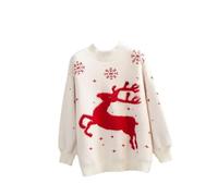 Sweat Noel Femme Grande Taille - Pull d'hiver Femme en Tricot Motif Fair Isle Rennes Manches Longues col du Cou Tunique décontractée Confortable Fil Doux Vacances