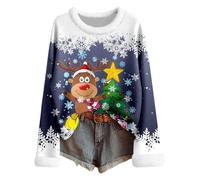 Sweat Noel Femme Grande Taille - Pull féminin en Tricot Fair Isle Motif Festif Manches Longues Tunique Bordure Fausse Fourrure Confortable Tenue décontractée pour Saison hivernale