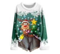 Sweat Noel Femme Grande Taille - Pull féminin en Tricot Fair Isle Motif Festif Manches Longues Tunique Bordure Fausse Fourrure Confortable Tenue décontractée pour Saison hivernale