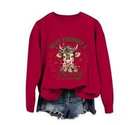 Sweat Noel Femme Grande Taille Pull Hiver Chaud Sweet sans Capuche, Éléments De Christmas Imprimé De Façon Excentrique Col Rond Manches Longues Décontracté Sweatshirt Doux Et Confortable Pullover