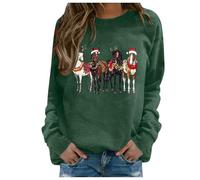 Sweat Noel Femme Grande Taille,Sweat-Shirt sans Capuche pour Femme Motif équestre de Noël - vêtement Confortable à Manches Longues Parfait pour Les amoureuses des Chevaux (Dark Green, XL)
