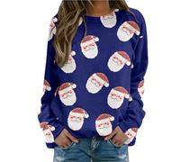 Sweat Noel Femme Imprimé PèRe NoëL Sweatshirts à Manches Longues Col Rond Pull Grande Taille Merry Christmas Casual Thermiques Mode pour Femmes Pullover Automne Et Hiver Chic Et Elegant Haut