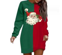 Sweat Noël Femme Longue Robe Sweatshirt sans Capuche Imprimé Festif Pull Femme Manches Longues Coupe Ample Casual pour Fête Noël Et Maison