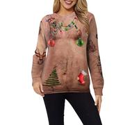 Sweat Noel Femme Moche Pull De Noel Drole, Sweatshirt Femme Ugly Christmas Rigolo Motifs De NoëL Chaud Confortable Manches Longues Hiver Cadeaux Amusants DéContracté