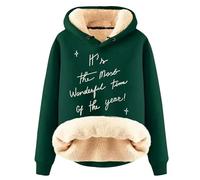 Sweat Noel Femme Pull à Capuche épais et Chaud en Velours pour Nouvelle Mode imprimé Lettres littéraires de Noël Automne et Hiver (Dark Green XXXXXL)