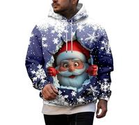 Sweat Noel Homme à Capuche Pulls Manches Longues Pull de Noël Homme Ugly Pull de Noël Moche Père Noel Renne Verres à Vin Rigolo Renne Impression 3D DéContracté Chaud Ugly Christmas Sweater