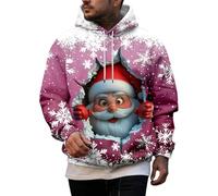 Sweat Noel Homme à Capuche Pulls Manches Longues Pull de Noël Homme Ugly Pull de Noël Moche Père Noel Renne Verres à Vin Rigolo Renne Impression 3D DéContracté Chaud Ugly Christmas Sweater