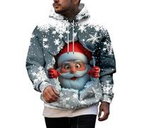 Sweat Noel Homme à Capuche Pulls Manches Longues Pull de Noël Homme Ugly Pull de Noël Moche Père Noel Renne Verres à Vin Rigolo Renne Impression 3D DéContracté Chaud Ugly Christmas Sweater