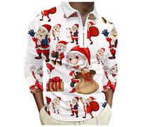 Sweat Noel Homme à Demi-Zip- Polo Manche Longue DrôLe NoëL Imprimé-Pullover Col Revers Christmas Grande Taille Tee Shirt Sport Travail FêTe Pas Cher Xmas Tops Automne Et Hiver NoëL Hauts