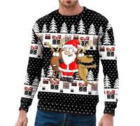 Sweat NoëL Homme Drole Imprimé, Sweat-Shirt Manches Longues-Pull Moche De Noel Grande Taille Père Noël Drole Print Automne Et Hiver Christmas Pull-Over Top Casual Xmas NoëL Pas Cher Haut