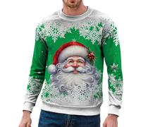 Sweat Noel Homme - Pull Homme Sans Capuche Sweat-shirt à col rond imprimé joyeux Noël pour hommes pull-over ajusté à manches longues chemises d'entraînement décontractées chemisier ample (Green M)